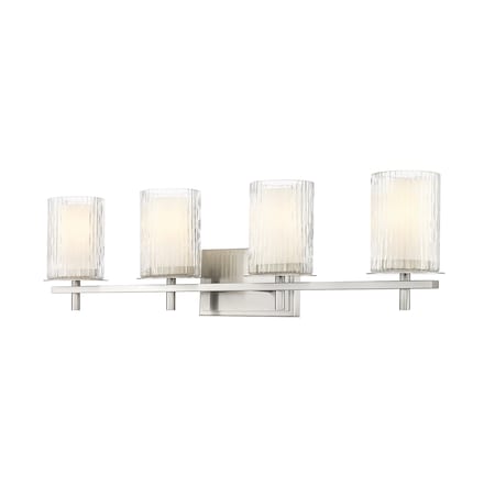 Z-Lite Grayson Vanity, 4-Light, 31 In.W x 5.75 In.L x 8.5 In.H, Brushed Nickel/Clear + Etched Opal 1949-4V-BN